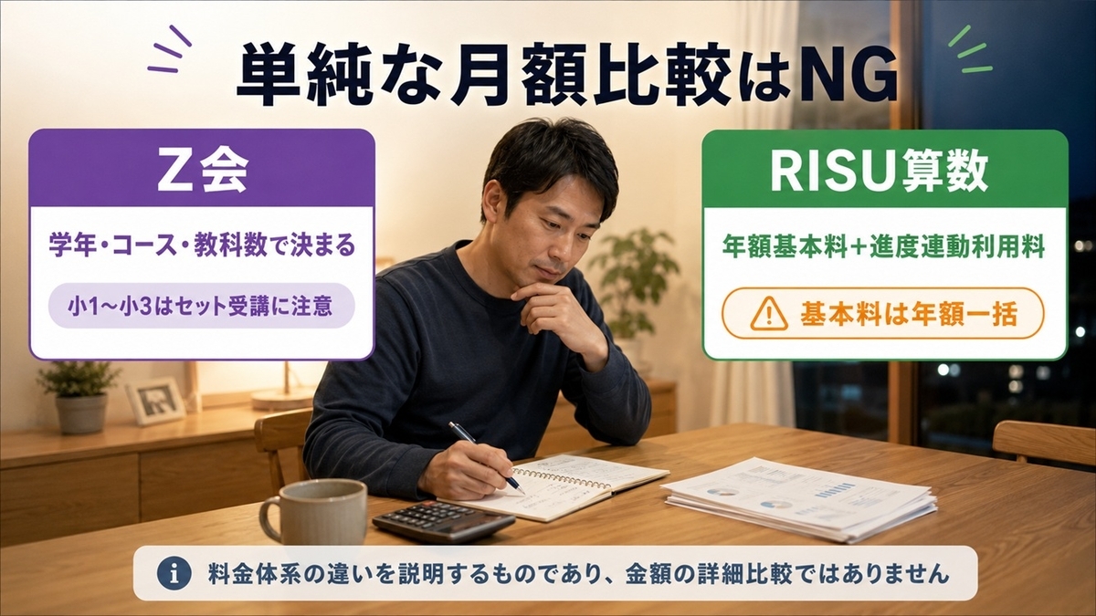 Z会とRISU算数の料金体系の違いと単純な月額比較ができない理由