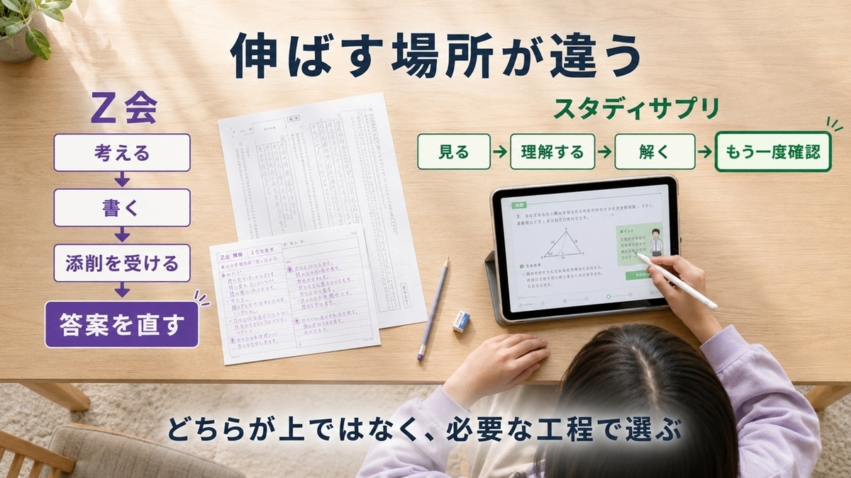 Z会の記述添削とスタディサプリの映像授業の学習プロセス比較
