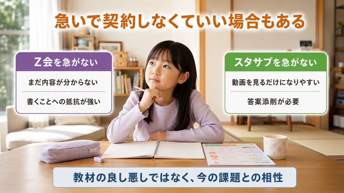 Z会とスタディサプリを急いで契約しない方がよいケースの比較