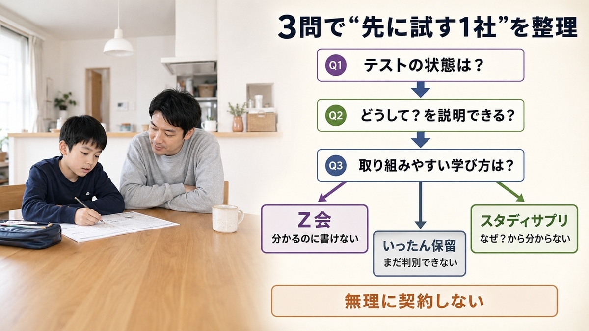 Z会とスタディサプリを小学生の答案と学習状況から選ぶ3問診断