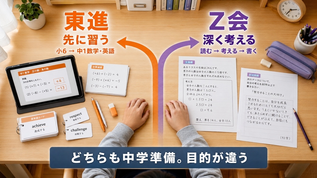 東進オンライン学校の先取りとZ会の思考記述学習の違い