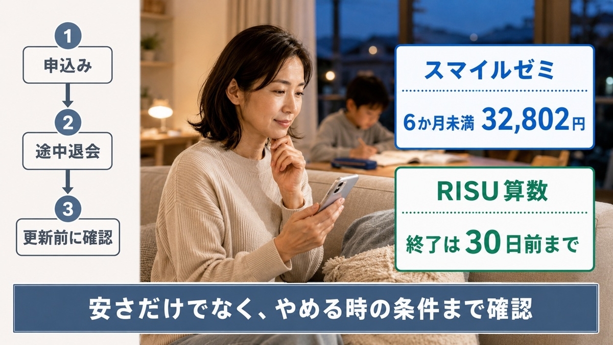 通信教育の途中退会費用と自動更新 スマイルゼミとRISU算数の注意点