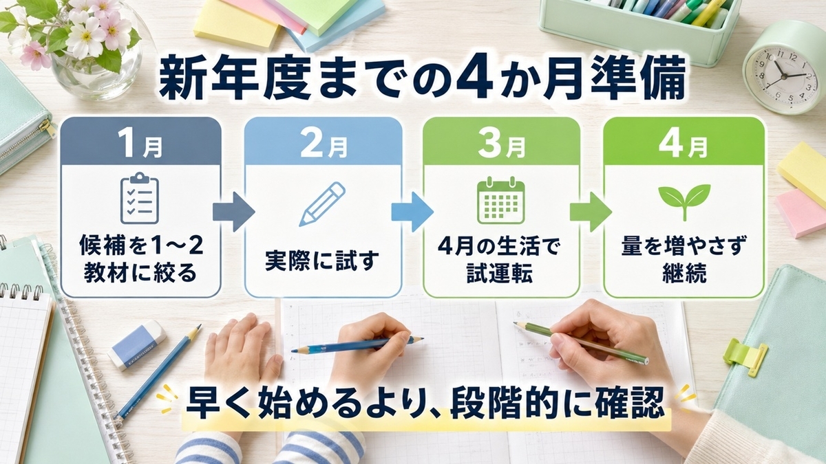 小学生の通信教育を1月から4月まで段階的に試す新年度準備ロードマップ