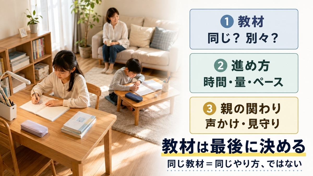 兄弟の通信教育を教材・進め方・親の関わりの3つに分けて考える方法