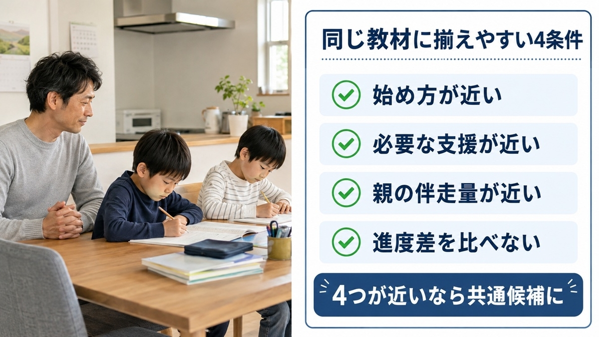 兄弟で同じ通信教育教材に揃えやすい4つの条件