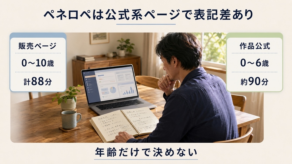 うっかりペネロペの対象年齢0歳から10歳と0歳から6歳、収録88分と約90分の公式表記差