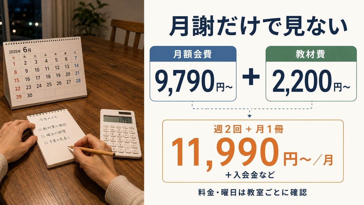 Leptonの料金は月額9,790円からと教材費2,200円からで週2回月1冊なら11,990円から