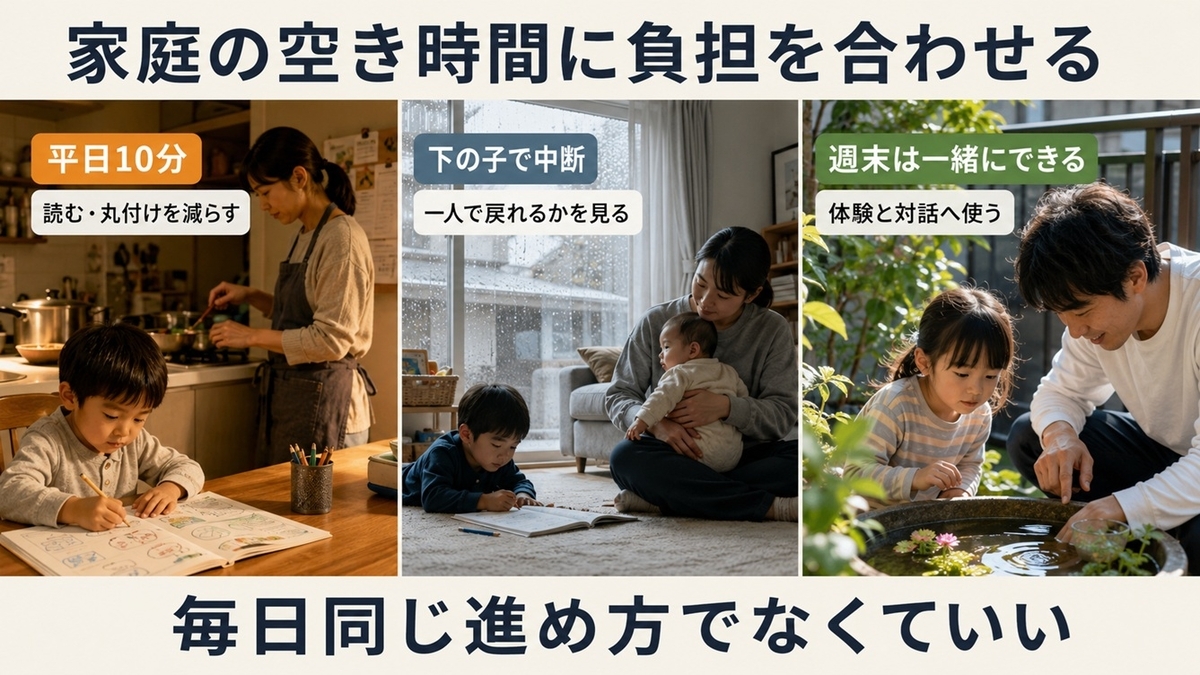 共働き・下の子がいる家庭・週末型家庭で異なる幼児通信教育の親負担