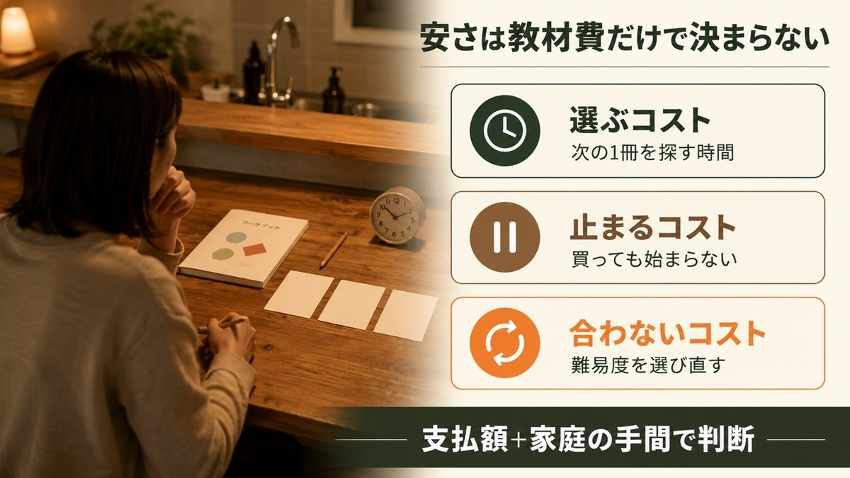 市販ワークと幼児通信教育を選ぶ時間・始められない負担・選び直しの3コストで比較