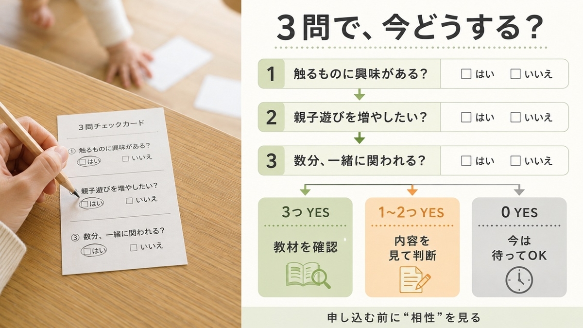 1歳の通信教育を子どもの興味・親子遊び・親の関わりの3問で判断するチェック