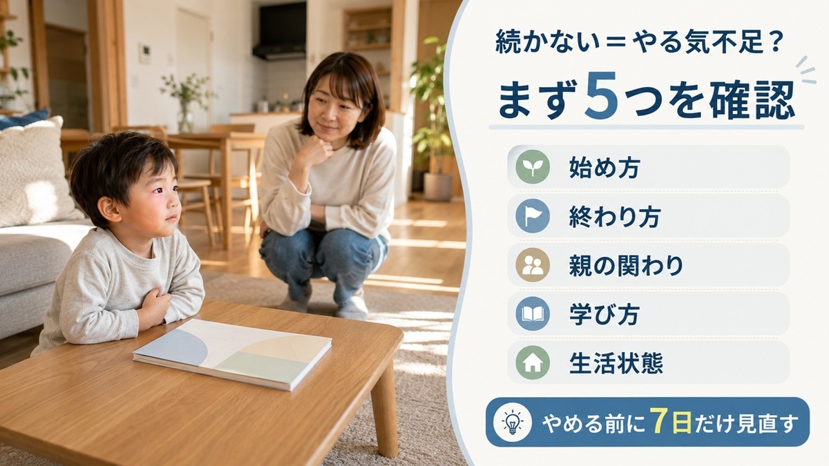 幼児の通信教育が続かない5つの原因と7日間の見直しを示す親子