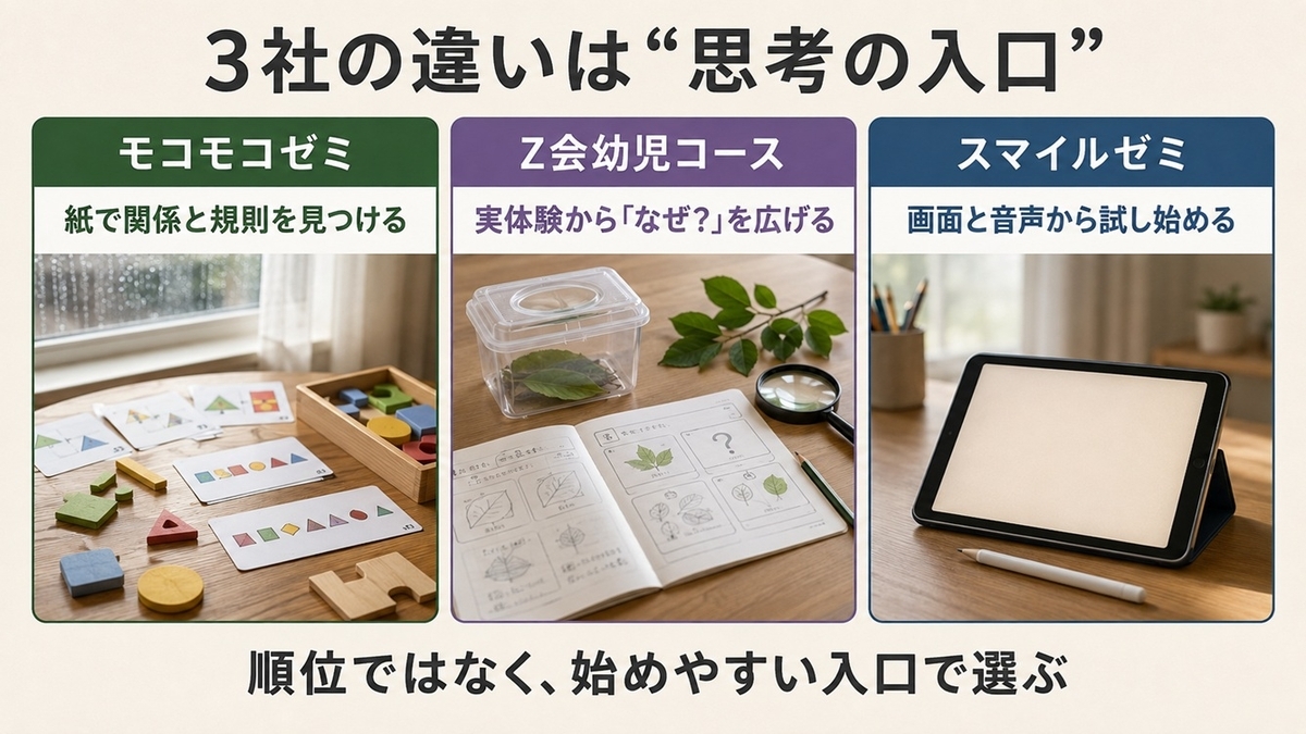 モコモコゼミ・Z会・スマイルゼミの思考力の学び方を比較