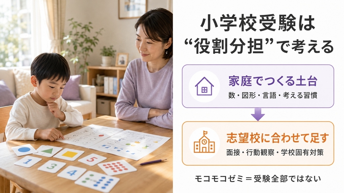 モコモコゼミを小学校受験の家庭学習の土台に使い志望校対策を別に足す考え方