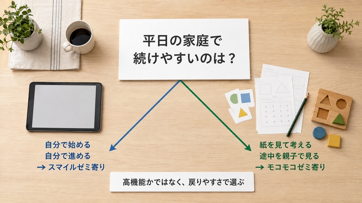 スマイルゼミ幼児とモコモコゼミを自走型と紙の思考型で選ぶ比較