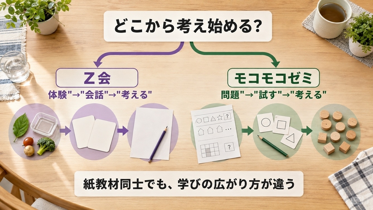 Z会幼児の体験から考える学びとモコモコゼミの紙の問題から考える学びの違い
