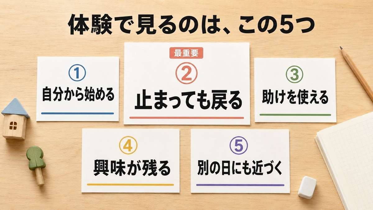幼児通信教育の体験で確認する自分から始めるなど5つの観察ポイント