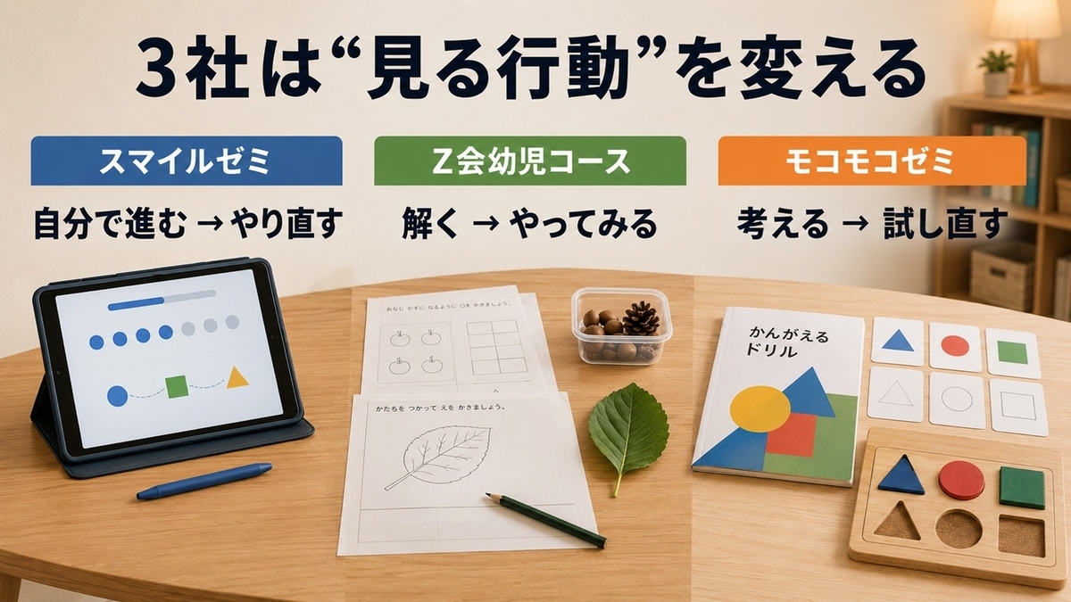スマイルゼミZ会幼児コースモコモコゼミの体験で観察する行動の違い