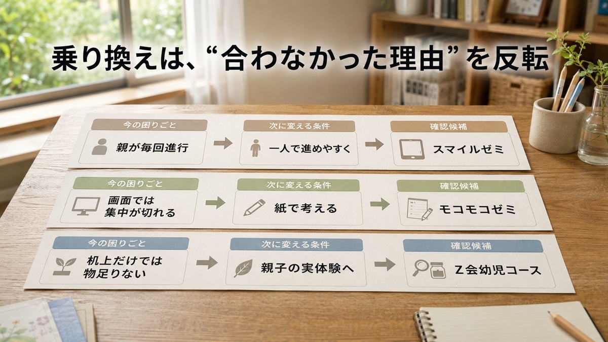 幼児通信教育の乗り換え先を合わなかった理由からスマイルゼミ・モコモコゼミ・Z会へ絞る方法