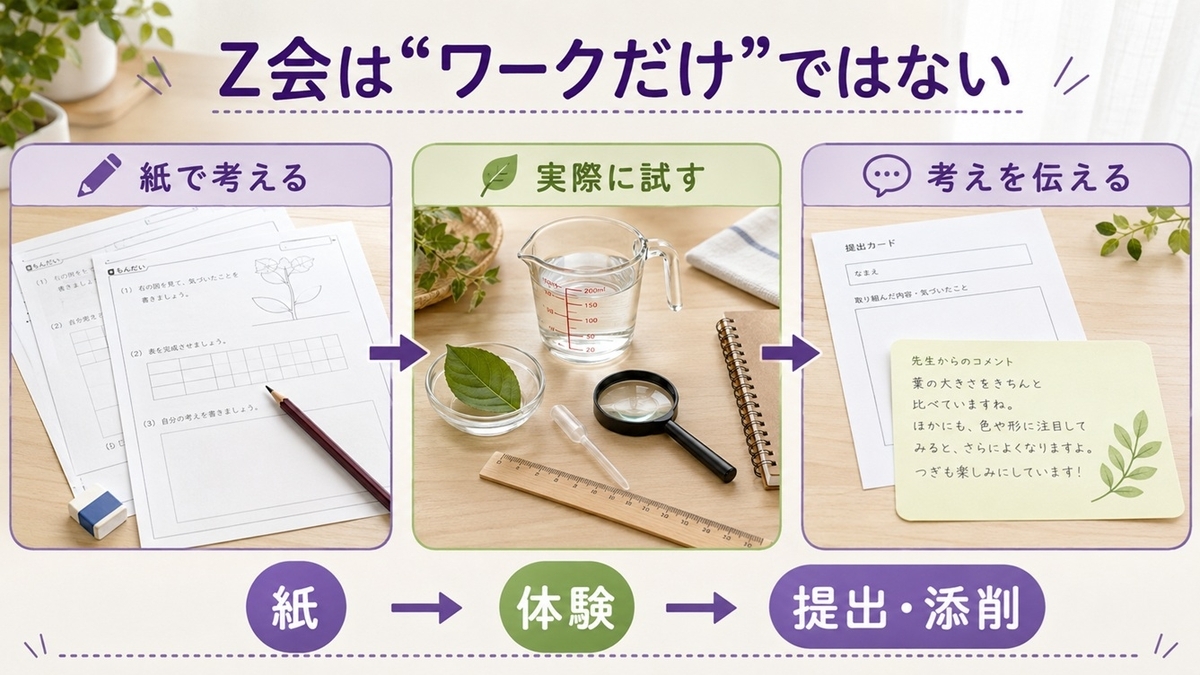 Z会幼児コースの紙ワーク実体験提出課題と添削の3つの学習構造
