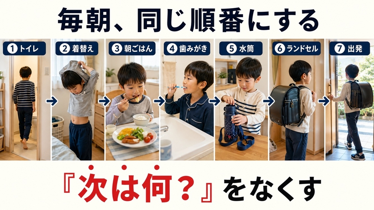 小学生の朝の支度を自分で進めるトイレから出発までの7ステップ