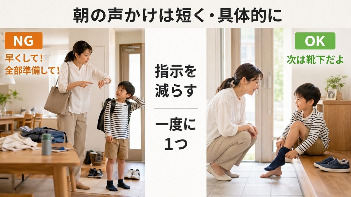小学生の朝の支度で早くしてを減らす親の声かけNGとOK例