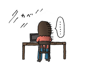 壁に向かってうつうつとしているイラスト