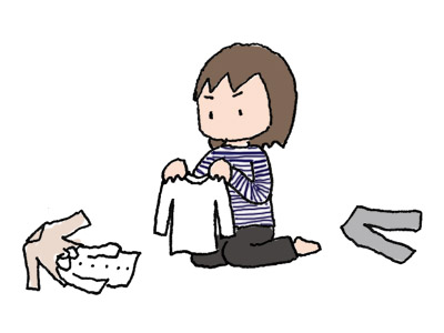 服の整理中イラスト