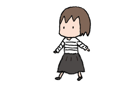 ボーダー服+黒スカート
