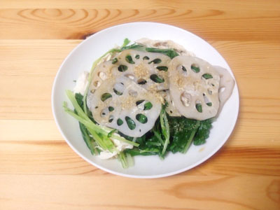 れんこんと水菜と鶏ささみのサラダ