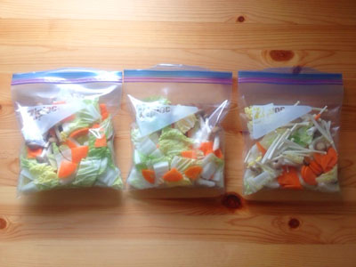 ジップロックに入れて冷凍した野菜