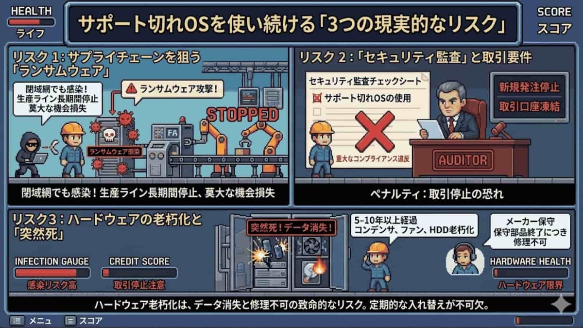 サポート切れOSを使い続ける「3つの現実的なリスク」