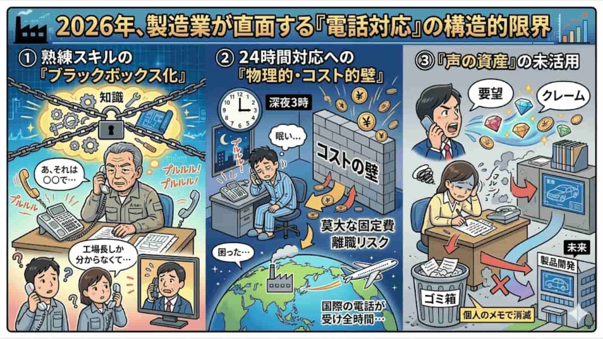 2026年、製造業が直面する「電話対応」の構造的限界の図