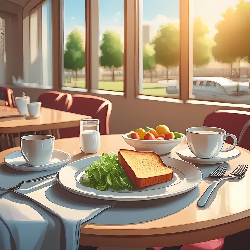 ホテルで優雅に朝食を楽しむ様子