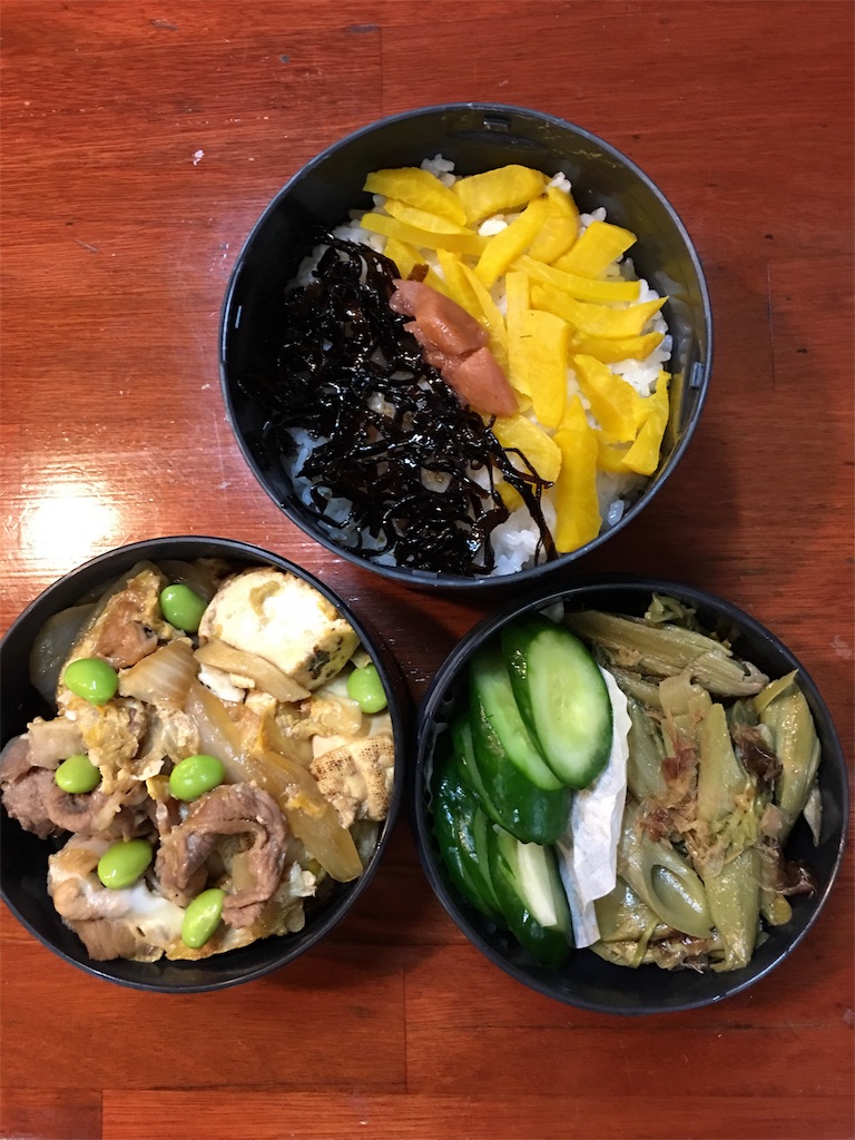 ランチジャー弁当 豚すき煮とイタドリの煮物弁当 韓国語日記
