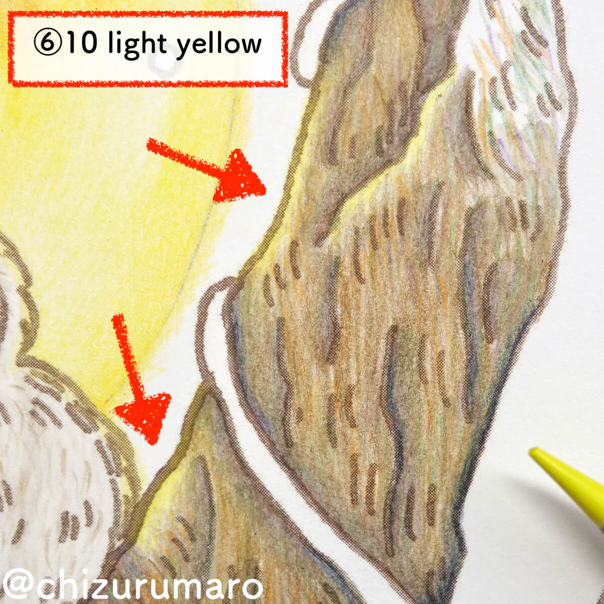 水彩色鉛筆で木目を描きながら木を塗ってみた ハロウィン風塗り絵 ちづるのもっと ぬりえライフ