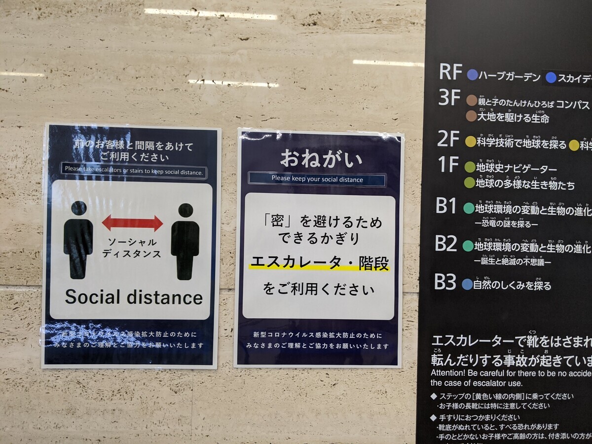 国立科学博物館とソーシャルディスタンスの張り紙