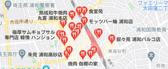 浦和 焼肉 地図 飲食店