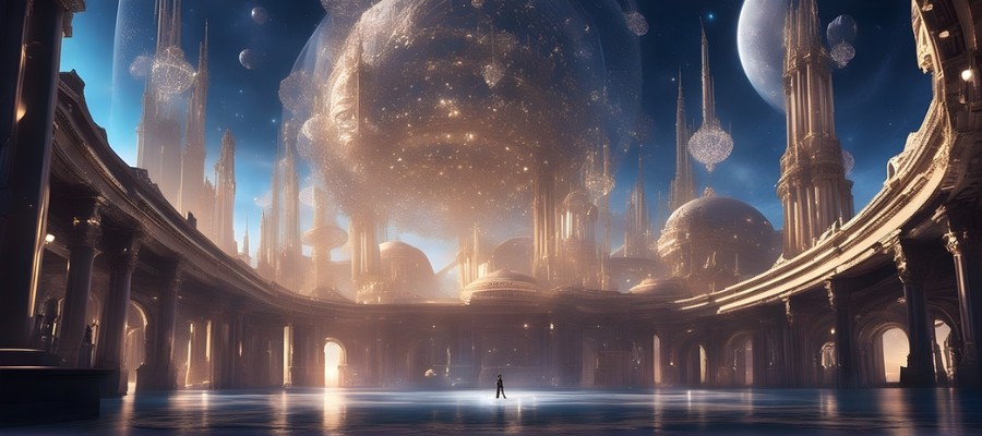 多次元世界をイメージした幻想的な空間と宇宙の風景イラスト