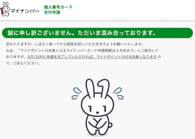 マイナンバーカード申請ページの混雑