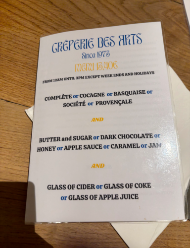 CREPERIE DES ARTS MENU