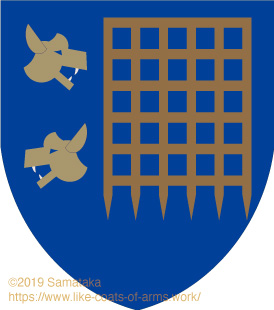 a portcullis & two dog heads