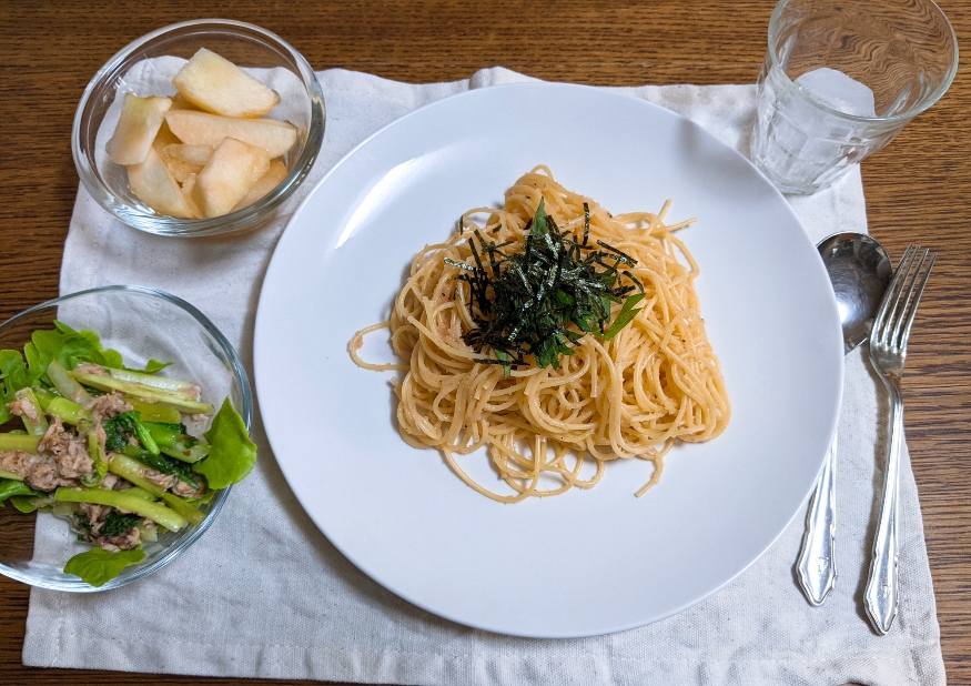 タラコパスタの昼食