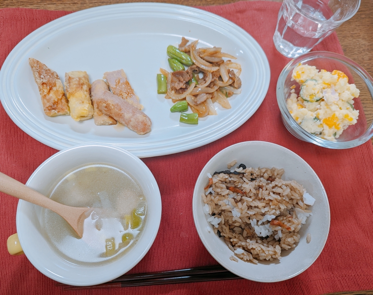 鶏団子スープとホイコーローの夕食