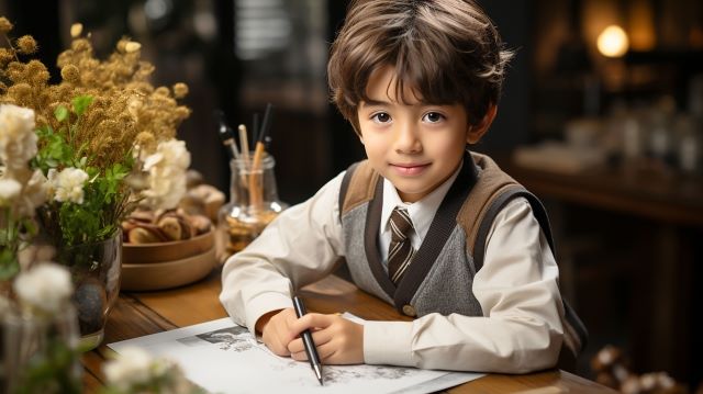 勉強している男の子