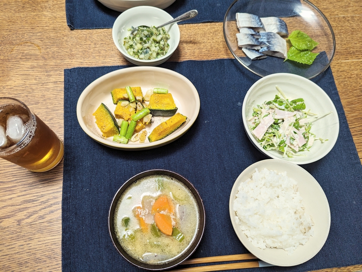 豆苗のサラダの夕食