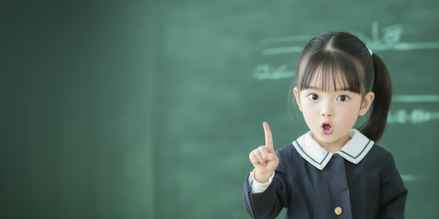 指を立てて説明する女の子