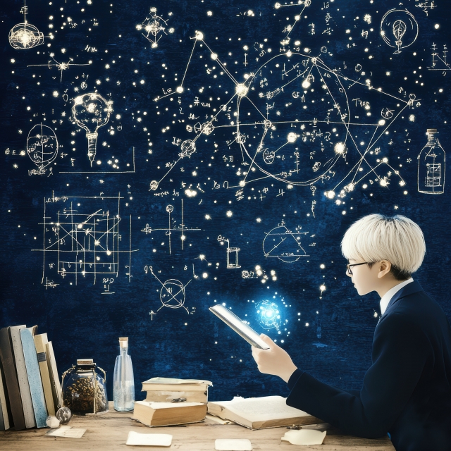 数式と本を読む男の子