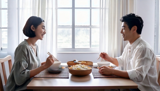 食事をする夫婦