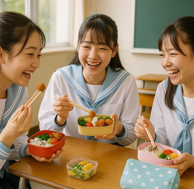 お弁当を食べる女子高生