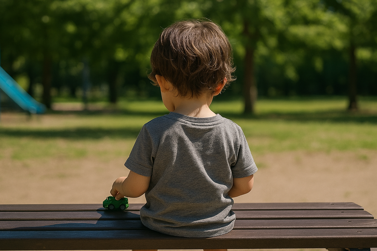 公園で一人遊びをする子供